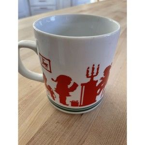 Avon 1984 Red Silhouette Santa Elves Christmas Mug No.196 Vintage